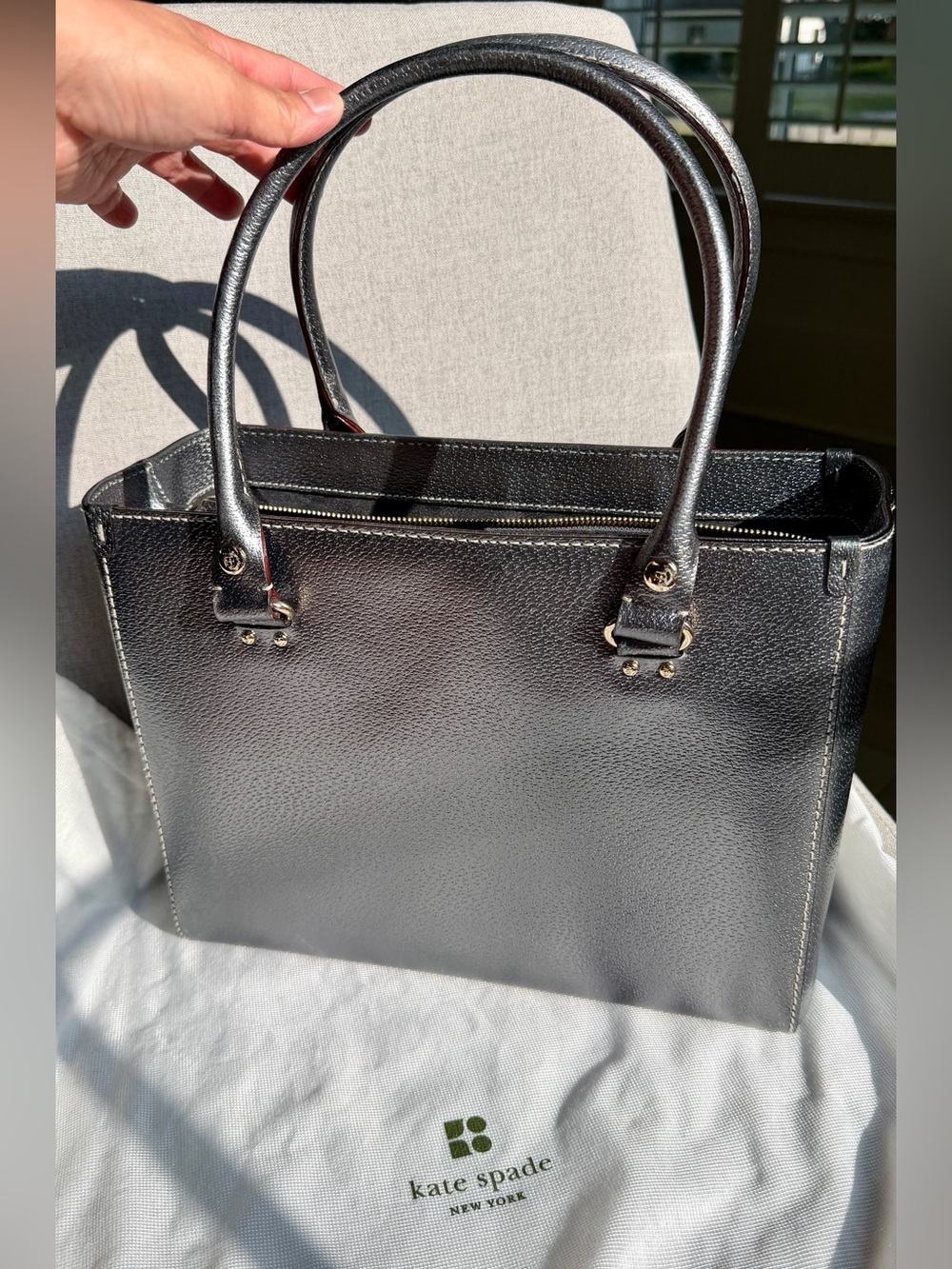 Kate Spade gunmetal Pebbled Leather Structured Tote like new! - Picture 2 of 8